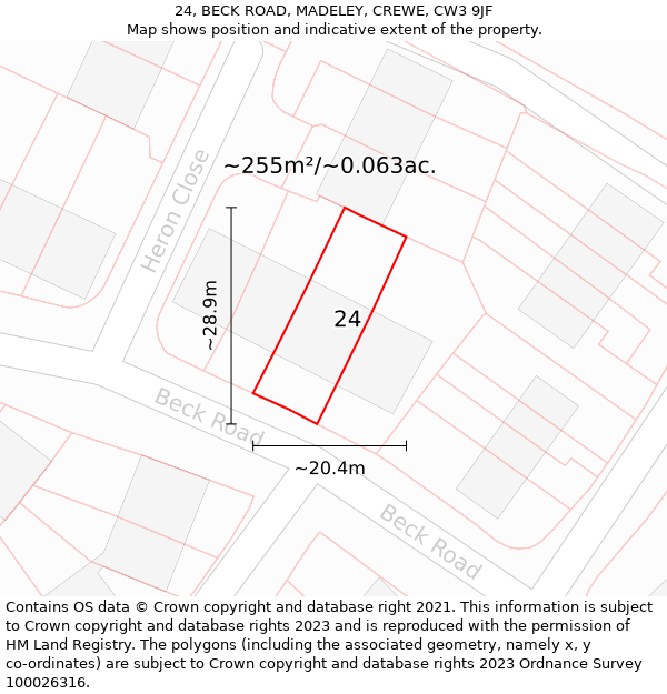 24, BECK ROAD, MADELEY, CREWE, CW3 9JF: Plot and title map