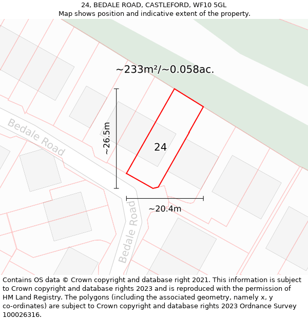 24, BEDALE ROAD, CASTLEFORD, WF10 5GL: Plot and title map