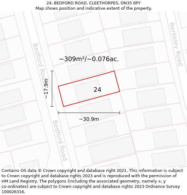 24, BEDFORD ROAD, CLEETHORPES, DN35 0PY: Plot and title map