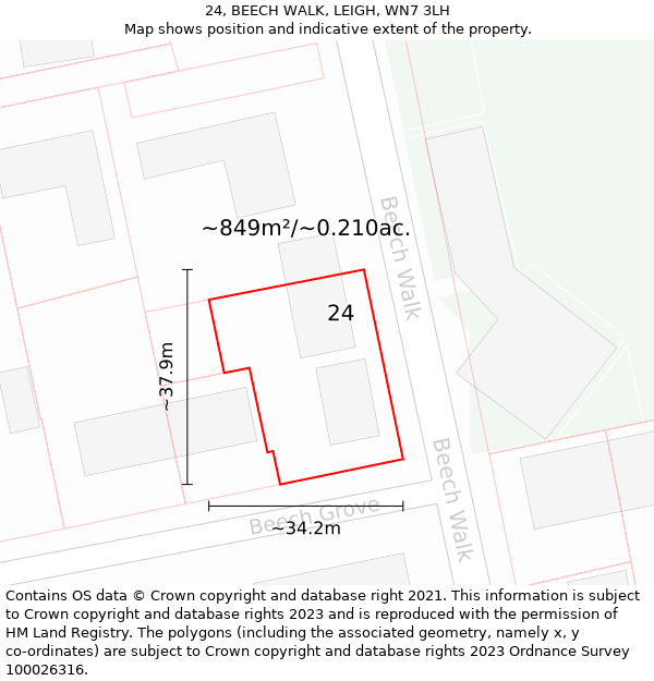 24, BEECH WALK, LEIGH, WN7 3LH: Plot and title map