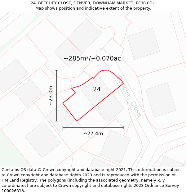 24, BEECHEY CLOSE, DENVER, DOWNHAM MARKET, PE38 0DH: Plot and title map