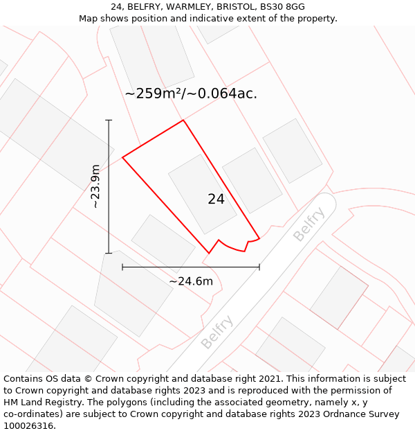 24, BELFRY, WARMLEY, BRISTOL, BS30 8GG: Plot and title map