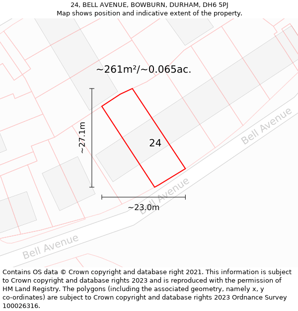 24, BELL AVENUE, BOWBURN, DURHAM, DH6 5PJ: Plot and title map