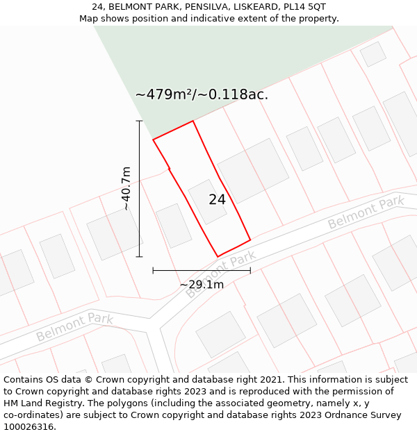 24, BELMONT PARK, PENSILVA, LISKEARD, PL14 5QT: Plot and title map