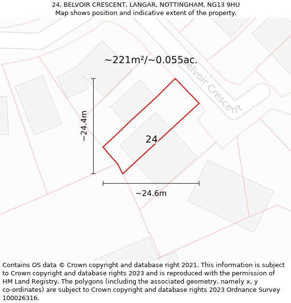 24, BELVOIR CRESCENT, LANGAR, NOTTINGHAM, NG13 9HU: Plot and title map