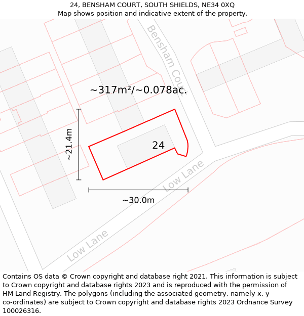 24, BENSHAM COURT, SOUTH SHIELDS, NE34 0XQ: Plot and title map