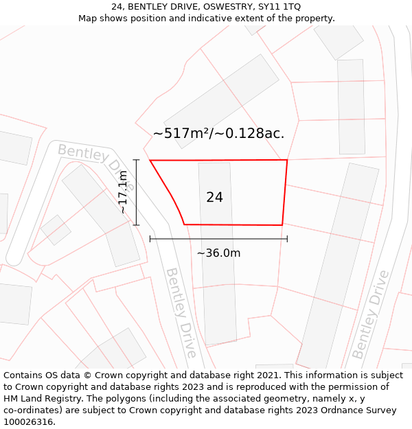 24, BENTLEY DRIVE, OSWESTRY, SY11 1TQ: Plot and title map