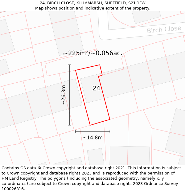 24, BIRCH CLOSE, KILLAMARSH, SHEFFIELD, S21 1FW: Plot and title map