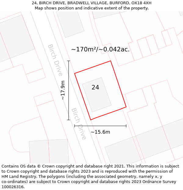 24, BIRCH DRIVE, BRADWELL VILLAGE, BURFORD, OX18 4XH: Plot and title map