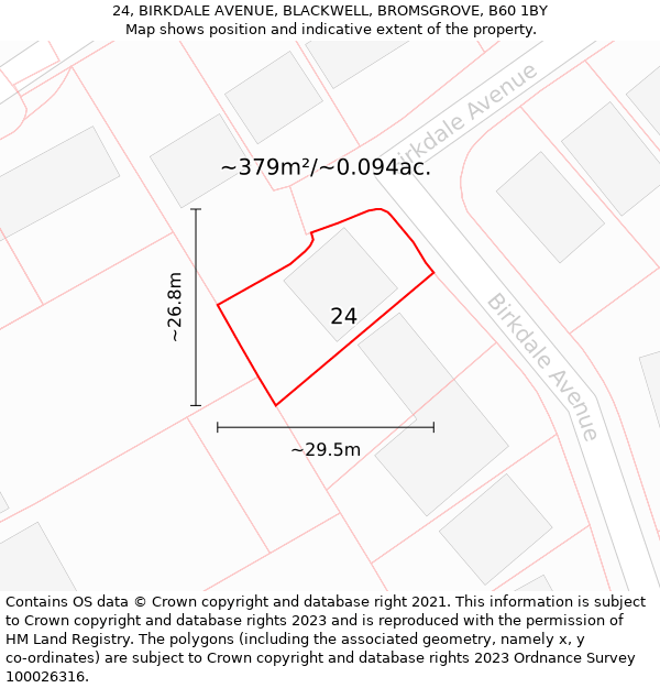 24, BIRKDALE AVENUE, BLACKWELL, BROMSGROVE, B60 1BY: Plot and title map