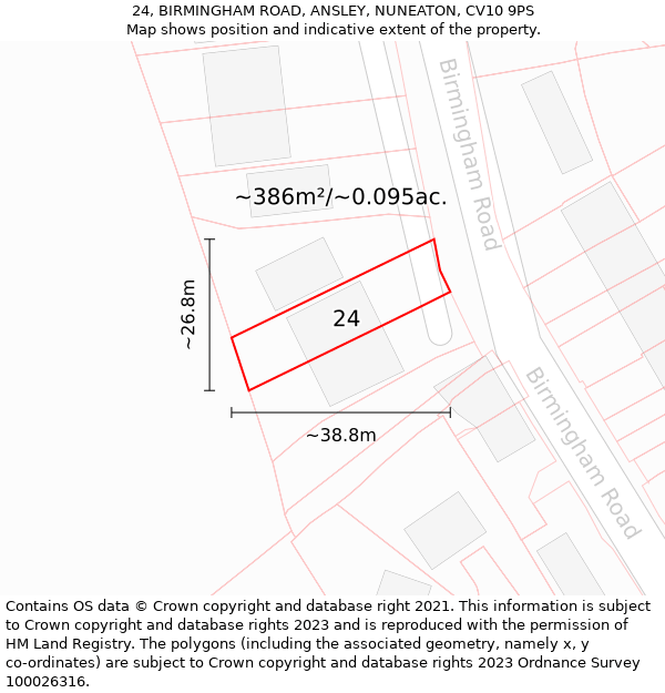 24, BIRMINGHAM ROAD, ANSLEY, NUNEATON, CV10 9PS: Plot and title map