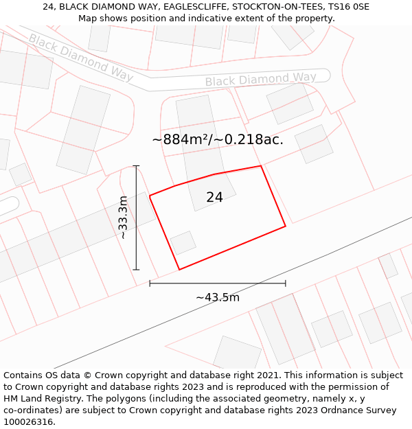 24, BLACK DIAMOND WAY, EAGLESCLIFFE, STOCKTON-ON-TEES, TS16 0SE: Plot and title map