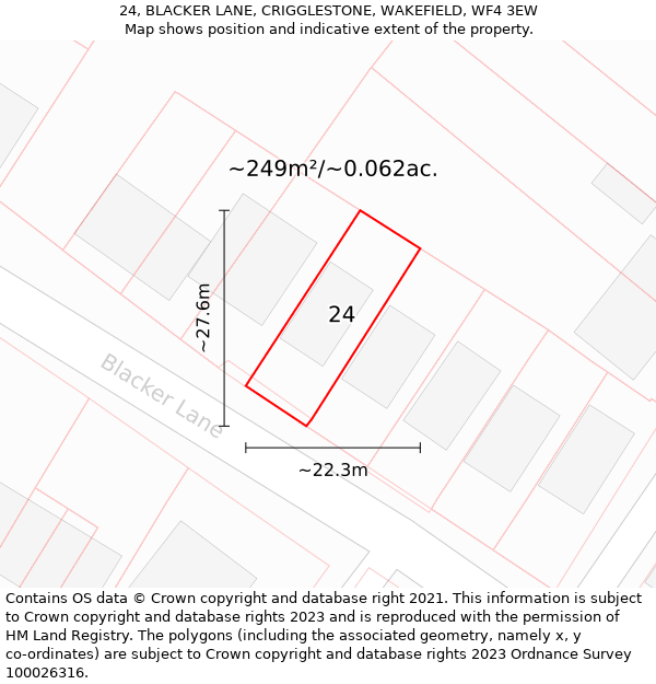 24, BLACKER LANE, CRIGGLESTONE, WAKEFIELD, WF4 3EW: Plot and title map