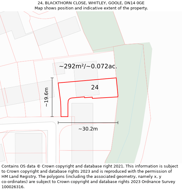 24, BLACKTHORN CLOSE, WHITLEY, GOOLE, DN14 0GE: Plot and title map