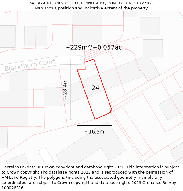 24, BLACKTHORN COURT, LLANHARRY, PONTYCLUN, CF72 9WU: Plot and title map
