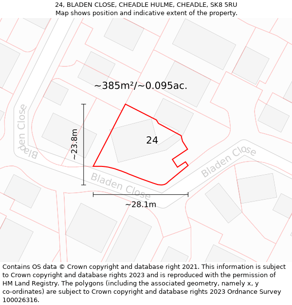 24, BLADEN CLOSE, CHEADLE HULME, CHEADLE, SK8 5RU: Plot and title map