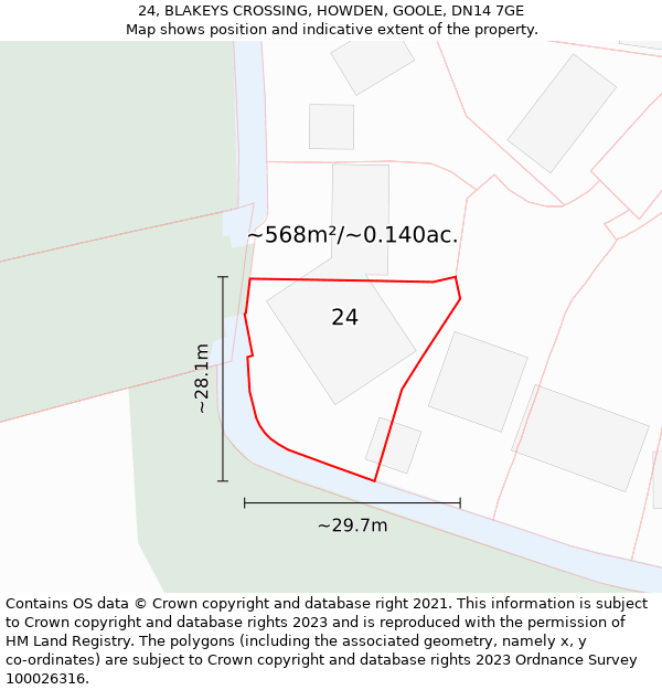 24, BLAKEYS CROSSING, HOWDEN, GOOLE, DN14 7GE: Plot and title map
