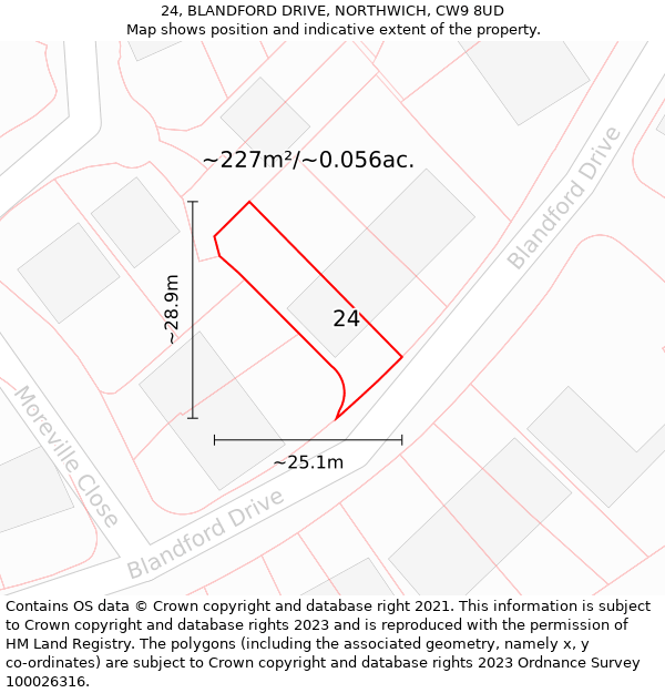 24, BLANDFORD DRIVE, NORTHWICH, CW9 8UD: Plot and title map