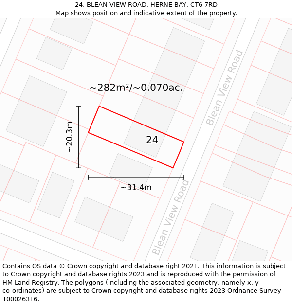 24, BLEAN VIEW ROAD, HERNE BAY, CT6 7RD: Plot and title map