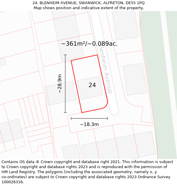 24, BLENHEIM AVENUE, SWANWICK, ALFRETON, DE55 1PQ: Plot and title map