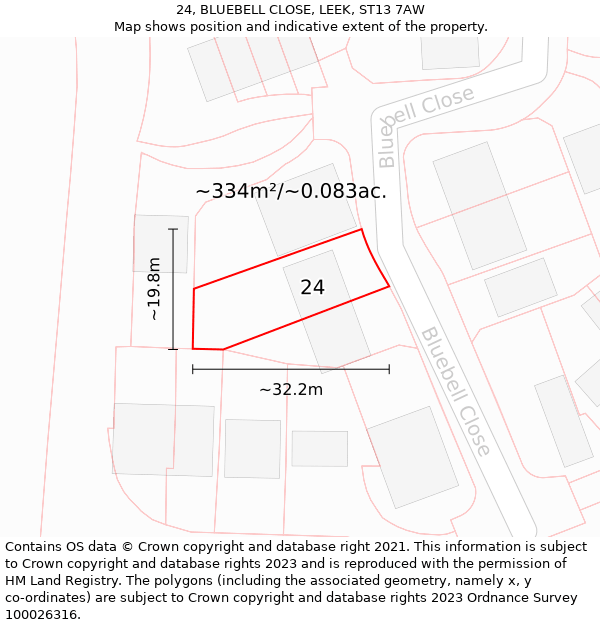 24, BLUEBELL CLOSE, LEEK, ST13 7AW: Plot and title map