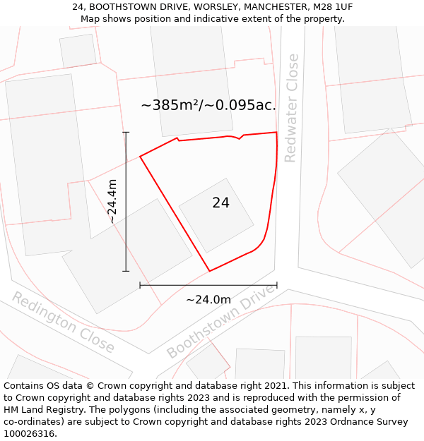 24, BOOTHSTOWN DRIVE, WORSLEY, MANCHESTER, M28 1UF: Plot and title map