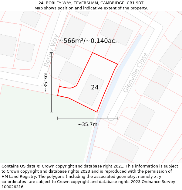 24, BORLEY WAY, TEVERSHAM, CAMBRIDGE, CB1 9BT: Plot and title map