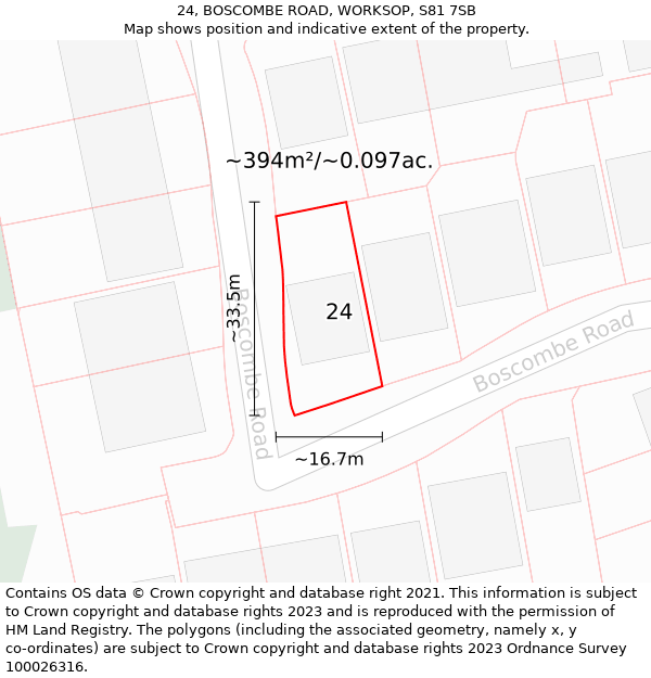 24, BOSCOMBE ROAD, WORKSOP, S81 7SB: Plot and title map