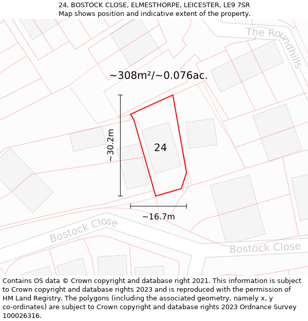 24, BOSTOCK CLOSE, ELMESTHORPE, LEICESTER, LE9 7SR: Plot and title map