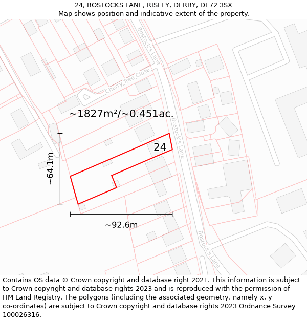 24, BOSTOCKS LANE, RISLEY, DERBY, DE72 3SX: Plot and title map