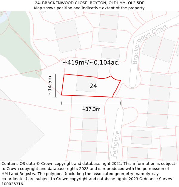 24, BRACKENWOOD CLOSE, ROYTON, OLDHAM, OL2 5DE: Plot and title map