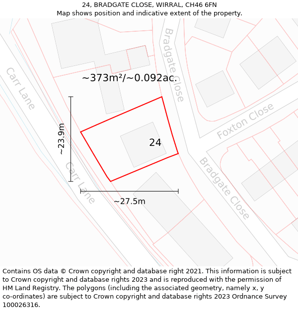 24, BRADGATE CLOSE, WIRRAL, CH46 6FN: Plot and title map