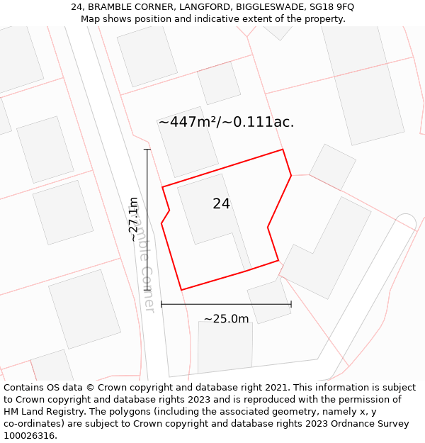 24, BRAMBLE CORNER, LANGFORD, BIGGLESWADE, SG18 9FQ: Plot and title map