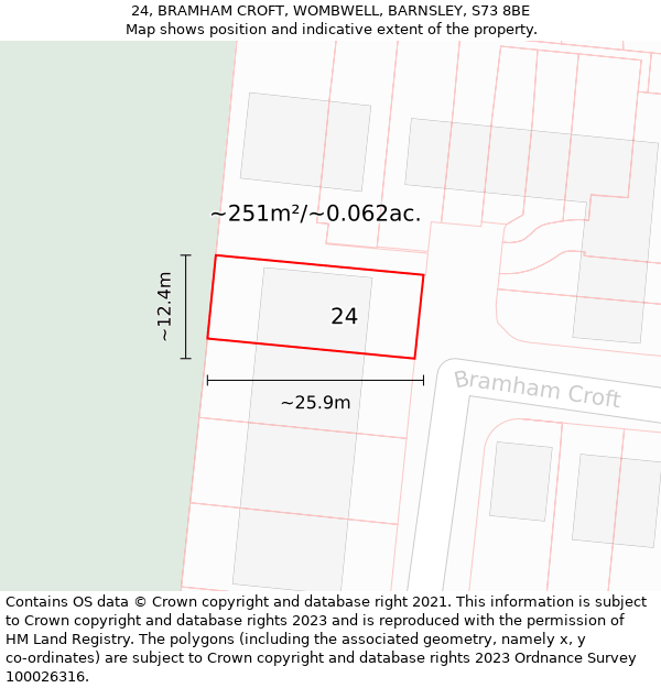 24, BRAMHAM CROFT, WOMBWELL, BARNSLEY, S73 8BE: Plot and title map