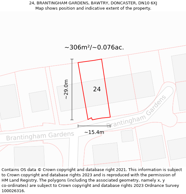 24, BRANTINGHAM GARDENS, BAWTRY, DONCASTER, DN10 6XJ: Plot and title map