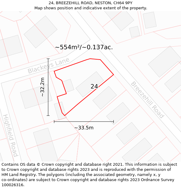 24, BREEZEHILL ROAD, NESTON, CH64 9PY: Plot and title map