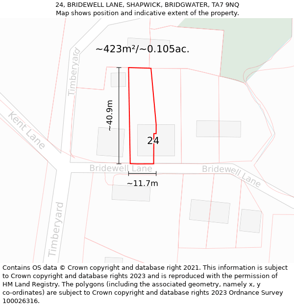 24, BRIDEWELL LANE, SHAPWICK, BRIDGWATER, TA7 9NQ: Plot and title map