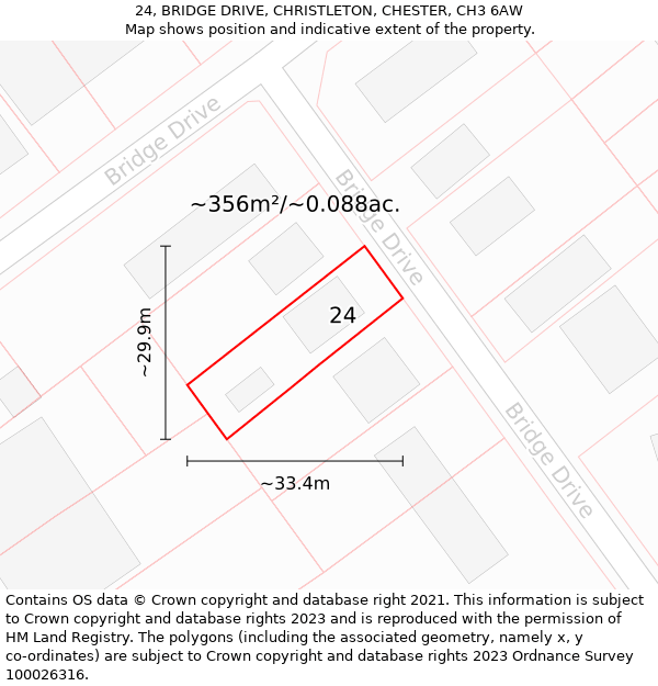 24, BRIDGE DRIVE, CHRISTLETON, CHESTER, CH3 6AW: Plot and title map