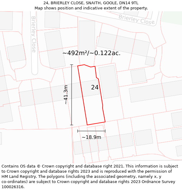 24, BRIERLEY CLOSE, SNAITH, GOOLE, DN14 9TL: Plot and title map