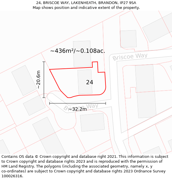 24, BRISCOE WAY, LAKENHEATH, BRANDON, IP27 9SA: Plot and title map