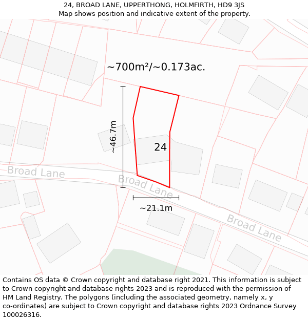 24, BROAD LANE, UPPERTHONG, HOLMFIRTH, HD9 3JS: Plot and title map