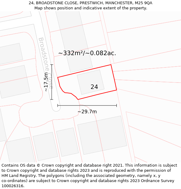 24, BROADSTONE CLOSE, PRESTWICH, MANCHESTER, M25 9QA: Plot and title map