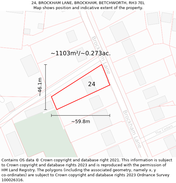 24, BROCKHAM LANE, BROCKHAM, BETCHWORTH, RH3 7EL: Plot and title map