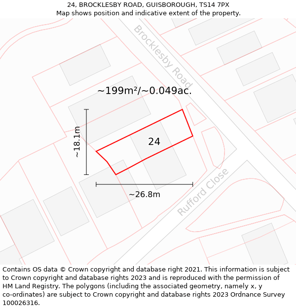 24, BROCKLESBY ROAD, GUISBOROUGH, TS14 7PX: Plot and title map