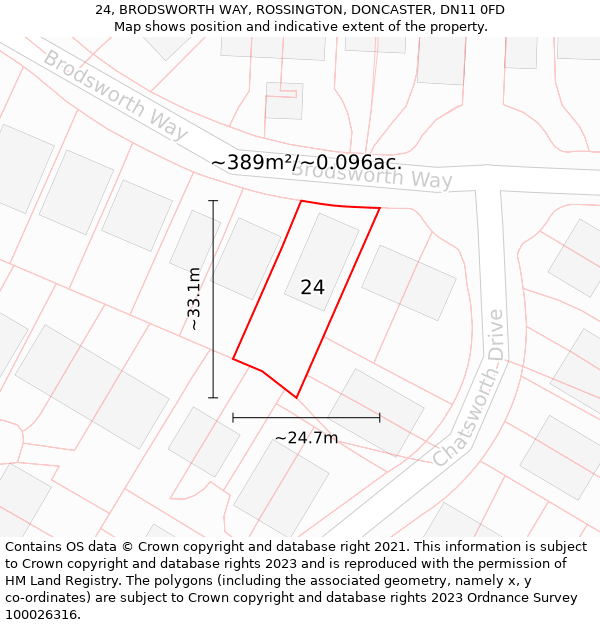 24, BRODSWORTH WAY, ROSSINGTON, DONCASTER, DN11 0FD: Plot and title map