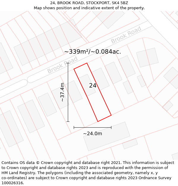 24, BROOK ROAD, STOCKPORT, SK4 5BZ: Plot and title map