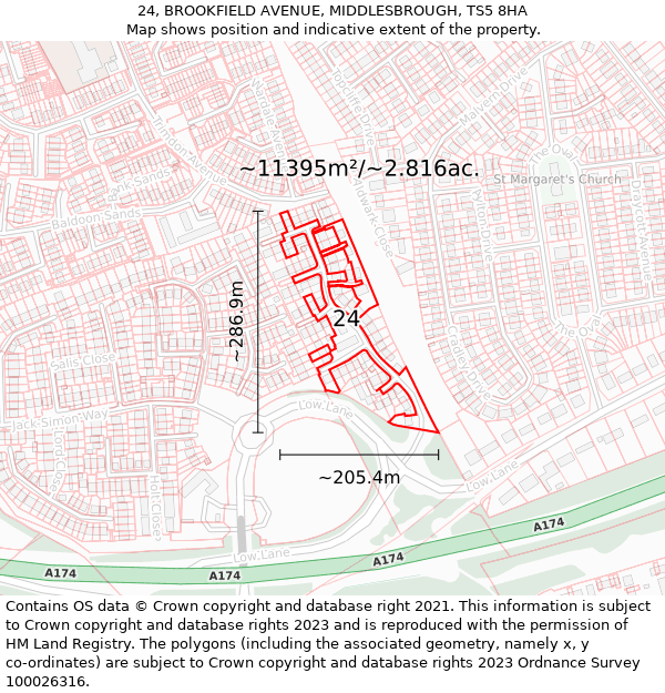 24, BROOKFIELD AVENUE, MIDDLESBROUGH, TS5 8HA: Plot and title map