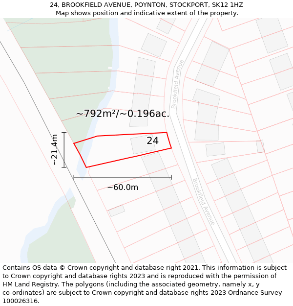 24, BROOKFIELD AVENUE, POYNTON, STOCKPORT, SK12 1HZ: Plot and title map