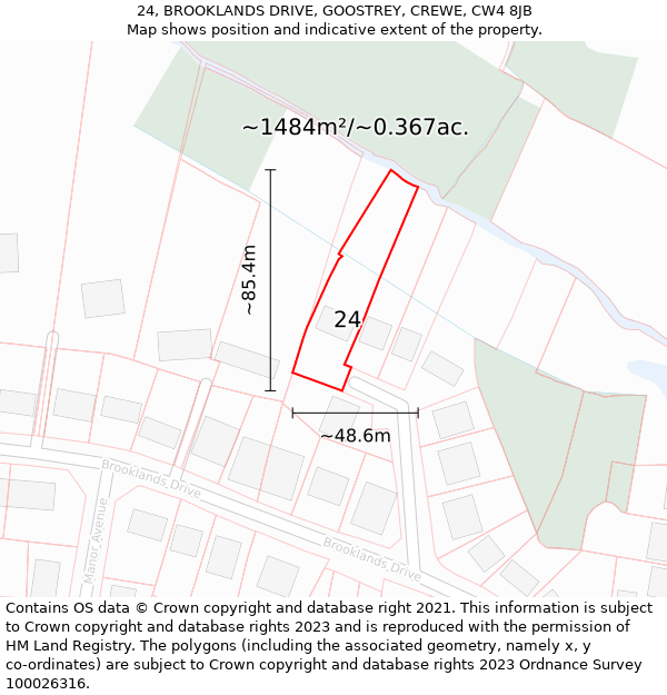 24, BROOKLANDS DRIVE, GOOSTREY, CREWE, CW4 8JB: Plot and title map