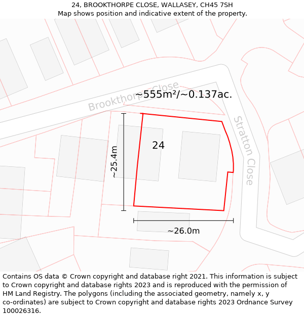 24, BROOKTHORPE CLOSE, WALLASEY, CH45 7SH: Plot and title map